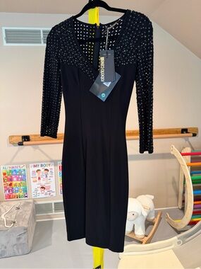 Roberto Cavalli Black Studded Long-Sleeve Dress